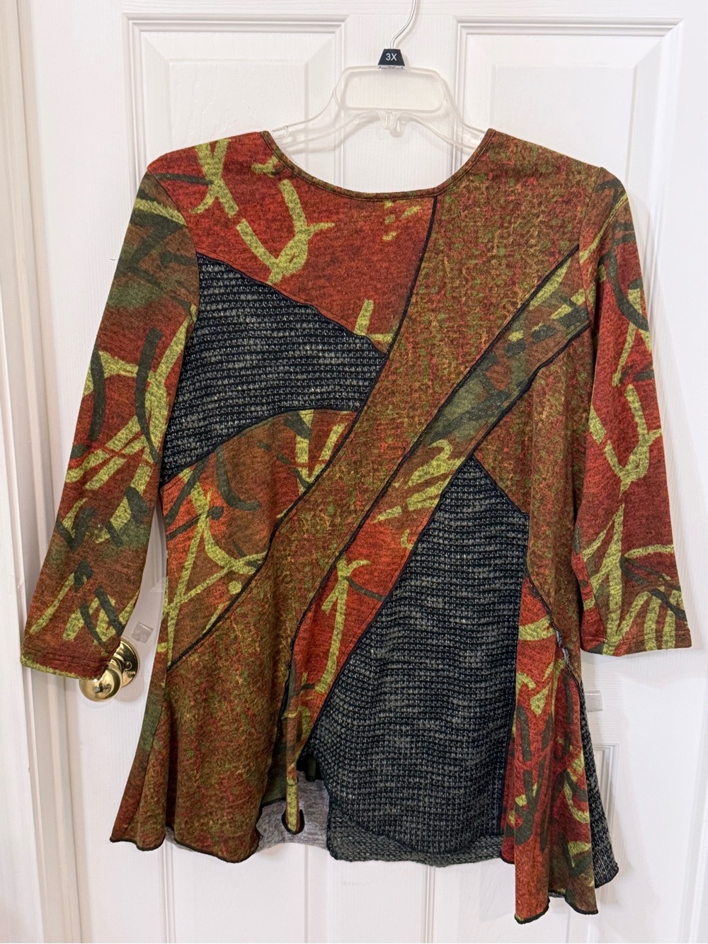 Multiples Patchwork Tunic in Rust, Olive & Black
